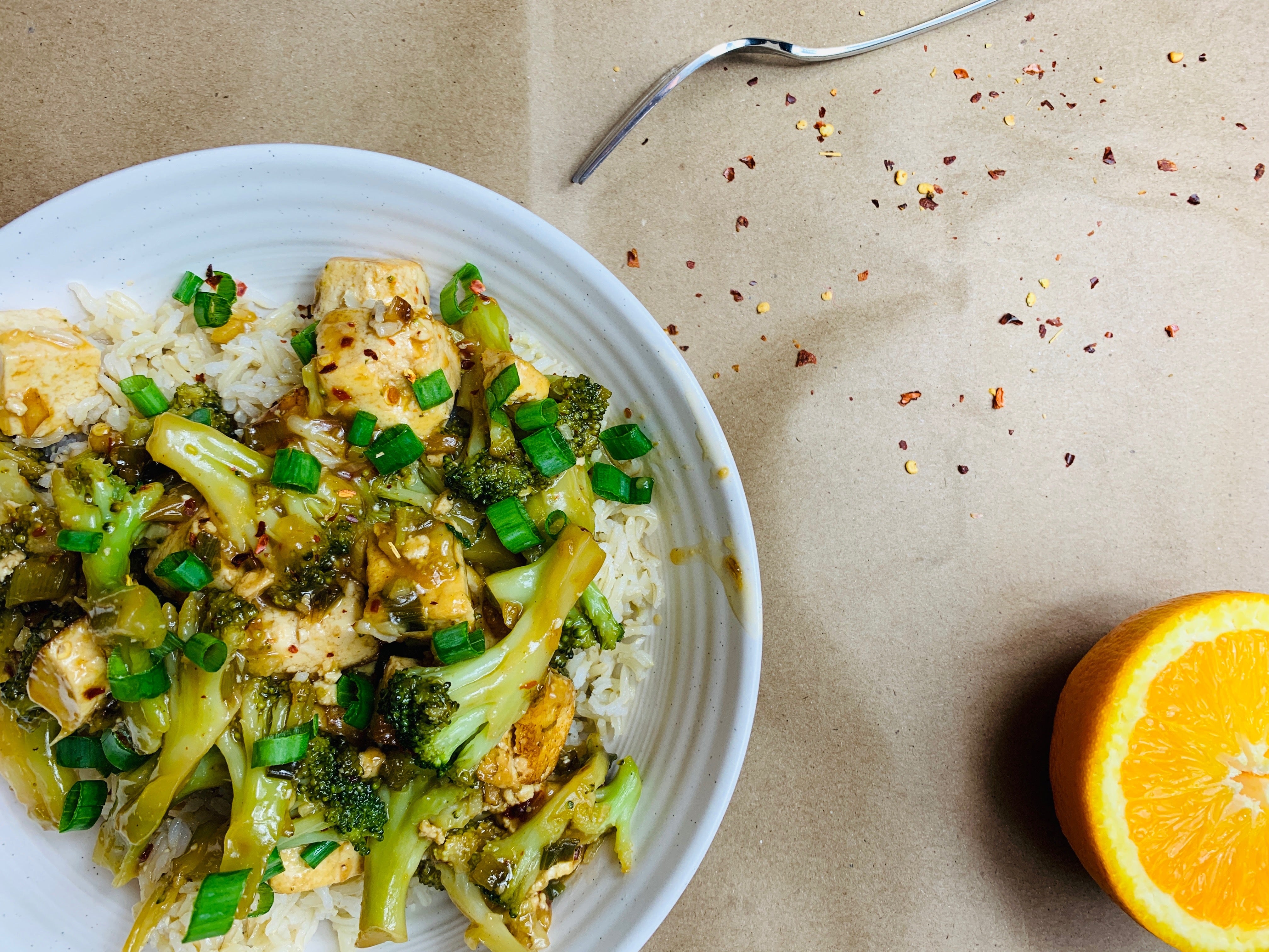 Orange chicken tofu stir-fry