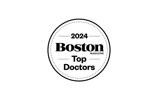 2024 Boston magazine top doctors contained in a black circle on a white background